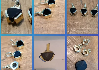 De onix steen uit de zegelring in 3 stukjes laten slijpen en daar hangers van gemaakt