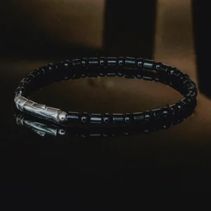 TAJ,Nhean herenarmband met zwarte stenen kralen,20,5 cm